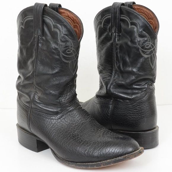 Vintage Tony Lama Black Roper Western Cowboy Boots Size 11D - USA - Style CT456 - Picture 1 of 12
